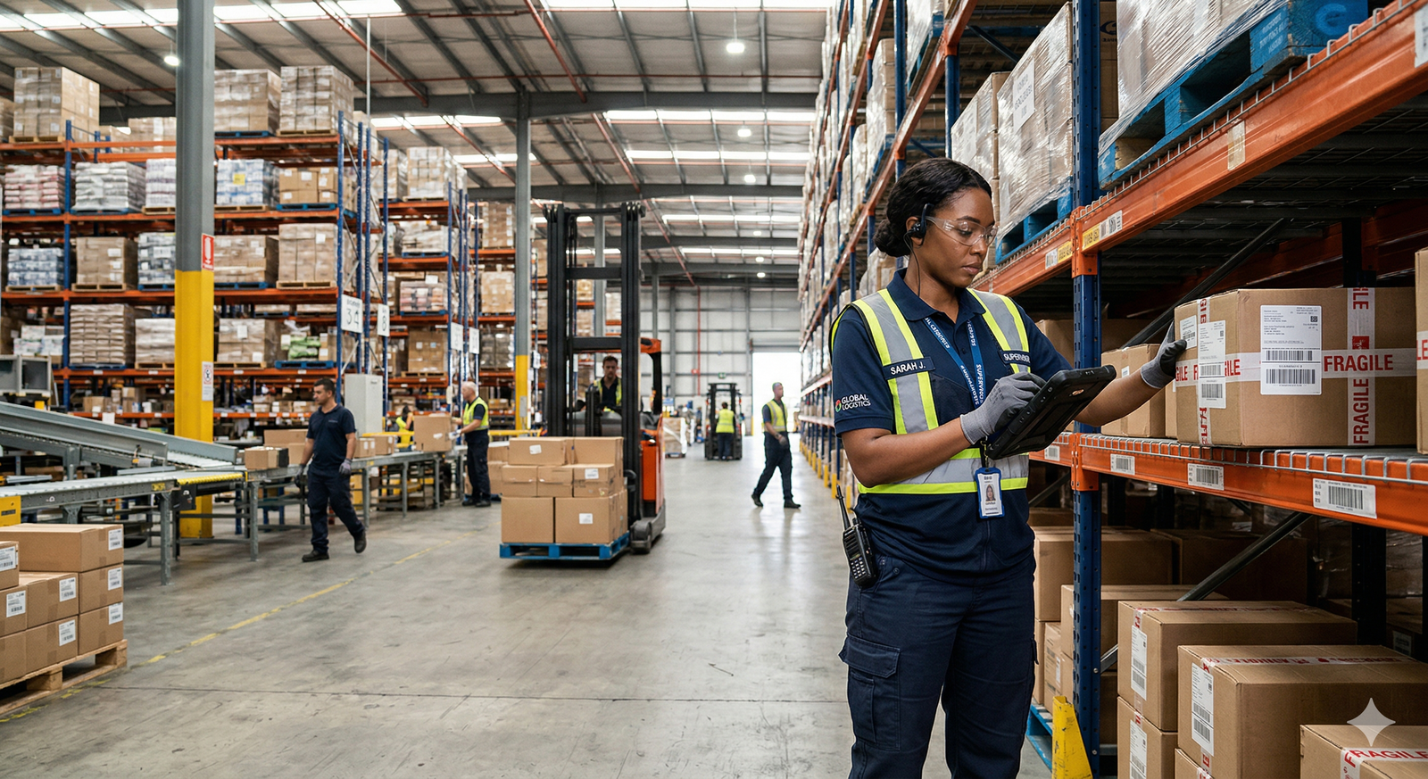 Professional Logistics Worker inside a large warehouse